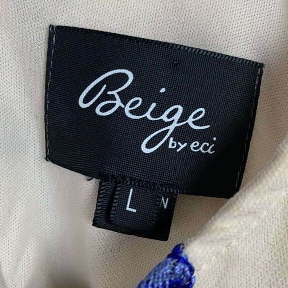 NWT Beige by Eci blue embroidered Floral A-line flowy tulle dress L - Picture 9 of 11